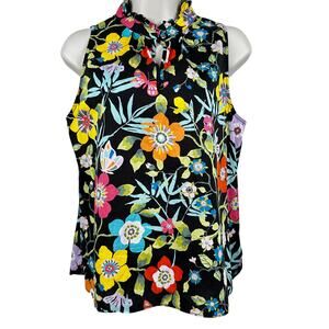 J. Crew x Liberty London Blouse Top Sleeveless Ruffle Neck Floral Black 6